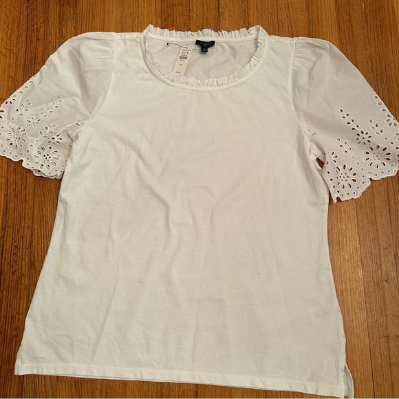 Talbots White Tee with Eyelet Sleeves - Petite Large New (v) - Picture 2 of 8
